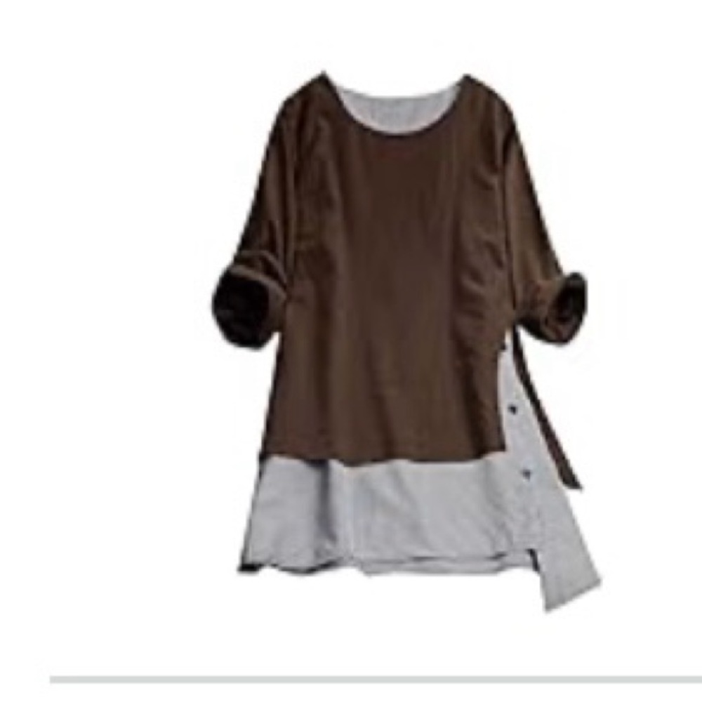 Brown and Gray Button-Accent Top